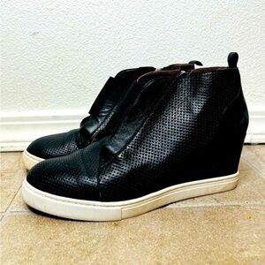 Linea Paolo shoes Felicia Wedge Sneaker black leather wedges